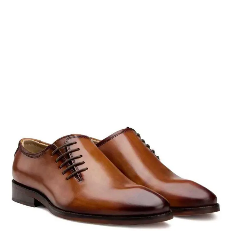 Side Lace-Up Wholecut Leather Oxford Shoes