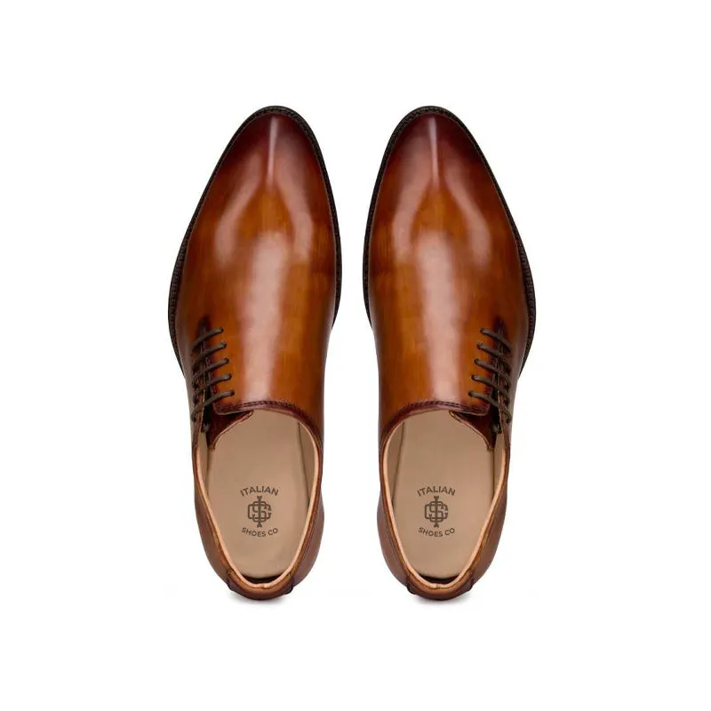Side Lace-Up Wholecut Leather Oxford Shoes