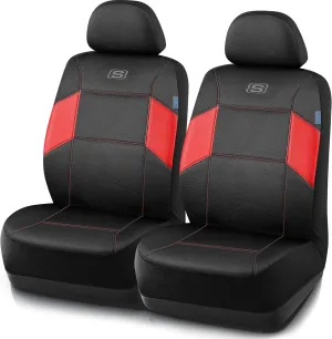 Skechers Work Car Seat Covers, Leather Seat Covers, 5-Times Stronger Built-in Webbing, Mesh Fabric Seat Cover for Cars, Airbag Compatible, Automotive Comfort for Cars, Trucks, SUVs (Red,Two Front)