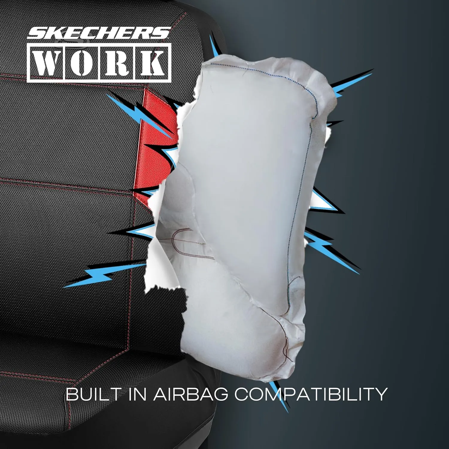 Skechers Work Car Seat Covers, Leather Seat Covers, 5-Times Stronger Built-in Webbing, Mesh Fabric Seat Cover for Cars, Airbag Compatible, Automotive Comfort for Cars, Trucks, SUVs (Red,Two Front)