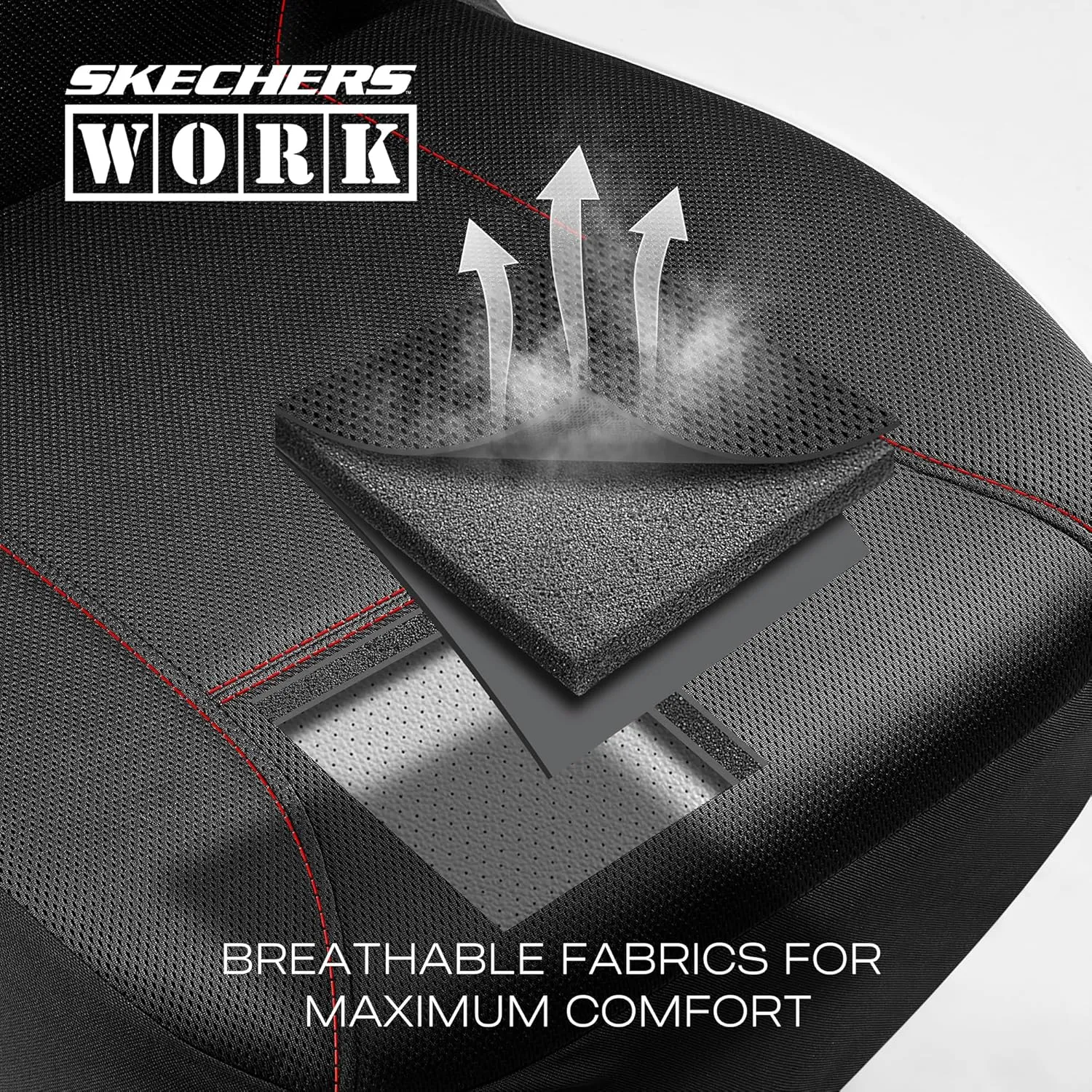 Skechers Work Car Seat Covers, Leather Seat Covers, 5-Times Stronger Built-in Webbing, Mesh Fabric Seat Cover for Cars, Airbag Compatible, Automotive Comfort for Cars, Trucks, SUVs (Red,Two Front)