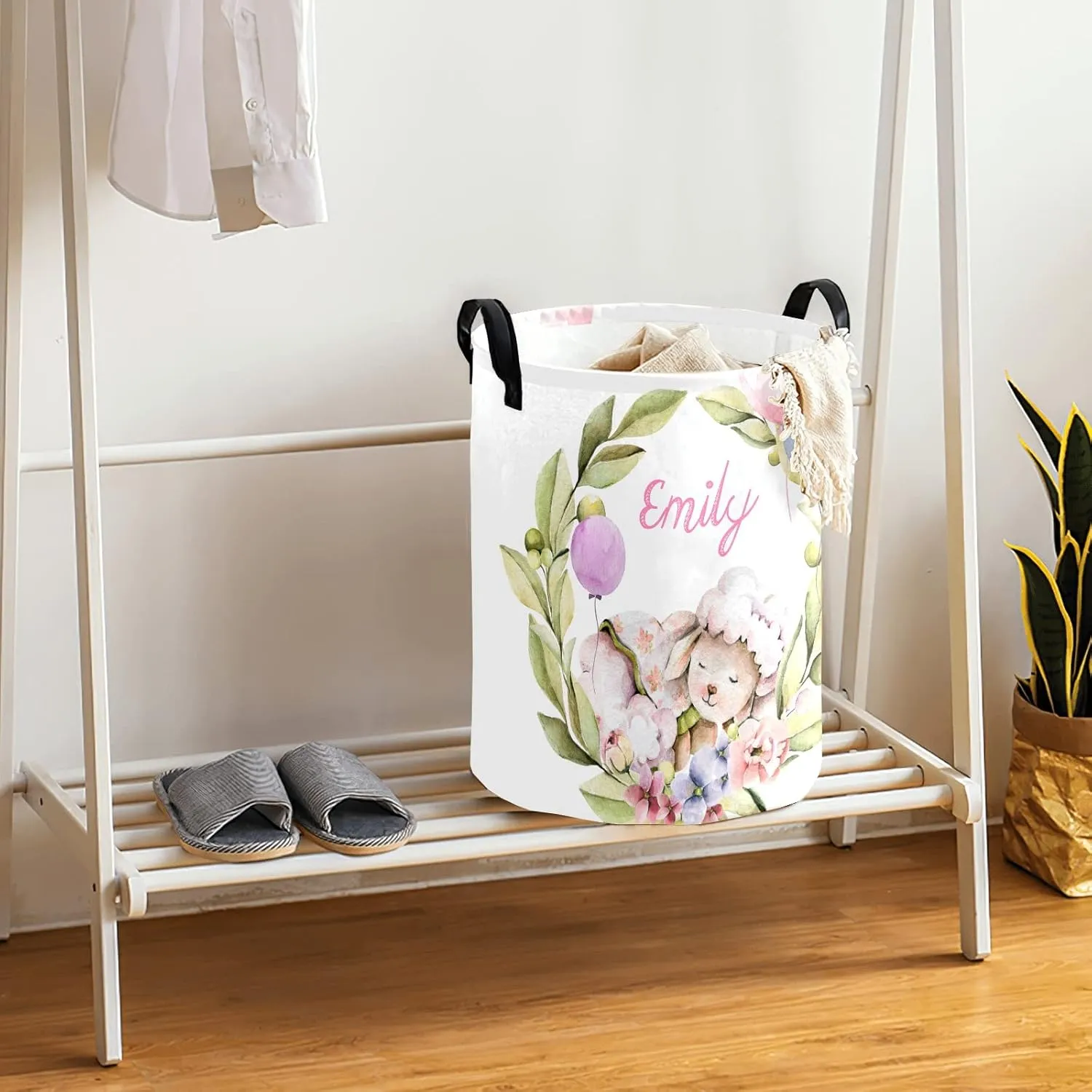 Sleeping Sheep Personalized Waterproof Foldable Laundry Basket Bag with Handle, Custom Collapsible Clothes Hamper Storage Bin for Toys Laundry Dorm Travel Bathroom
