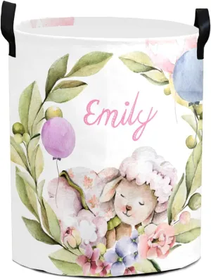 Sleeping Sheep Personalized Waterproof Foldable Laundry Basket Bag with Handle, Custom Collapsible Clothes Hamper Storage Bin for Toys Laundry Dorm Travel Bathroom