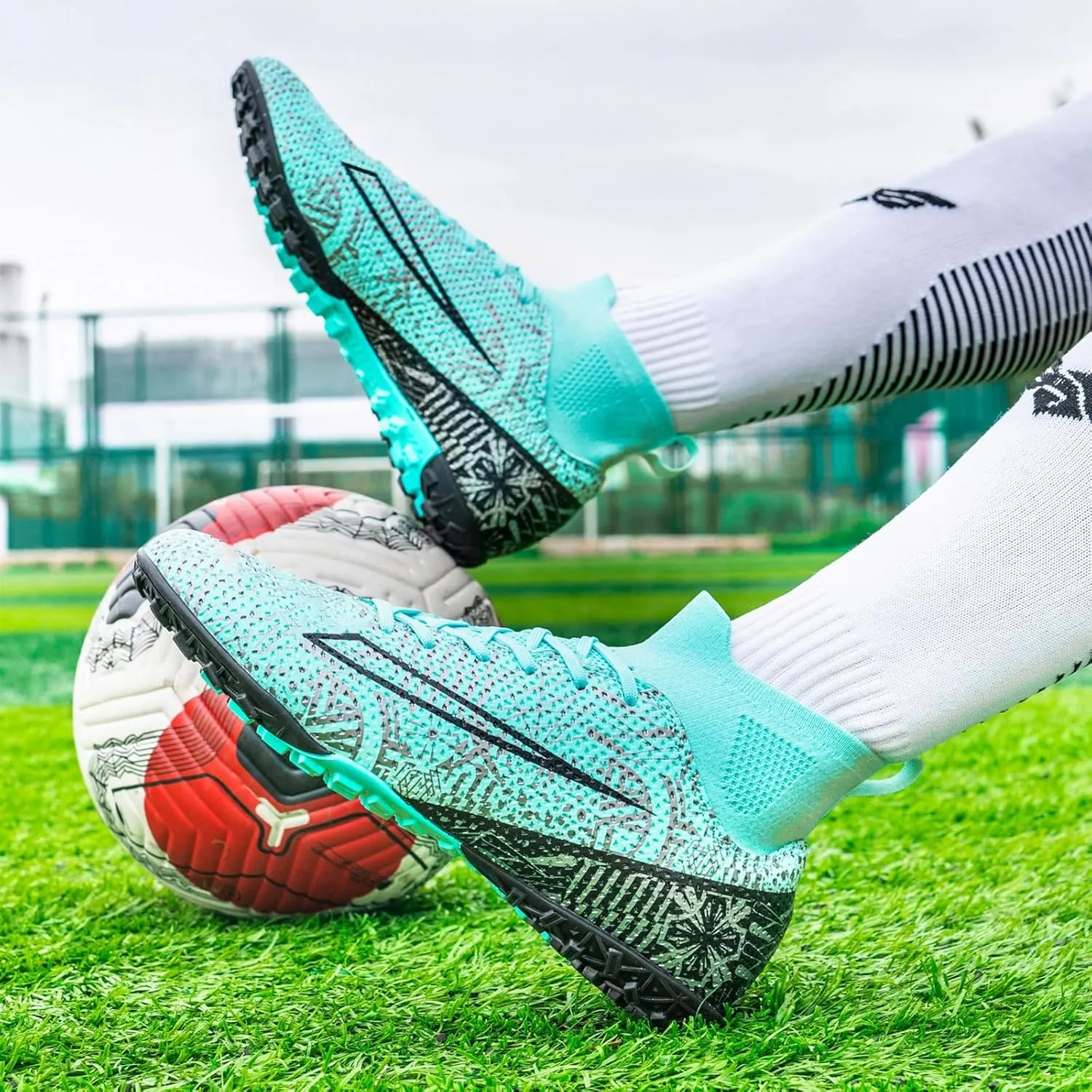 Soccer Cleats for Mens Womens Turf Soccer Shoes Indoor Footall Cleats High Ankle TF AG FG Football Boots Wide Training Sneaker