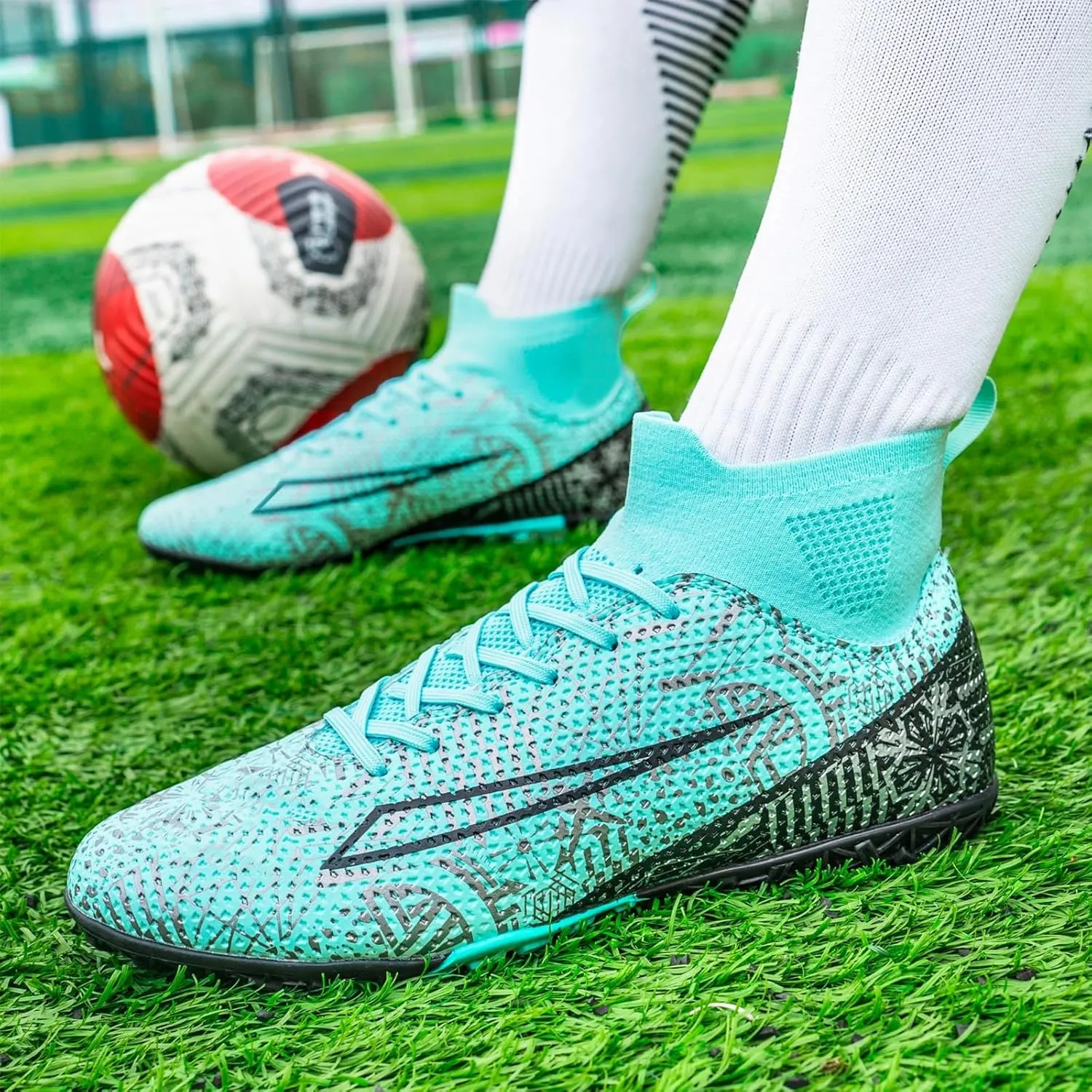Soccer Cleats for Mens Womens Turf Soccer Shoes Indoor Footall Cleats High Ankle TF AG FG Football Boots Wide Training Sneaker