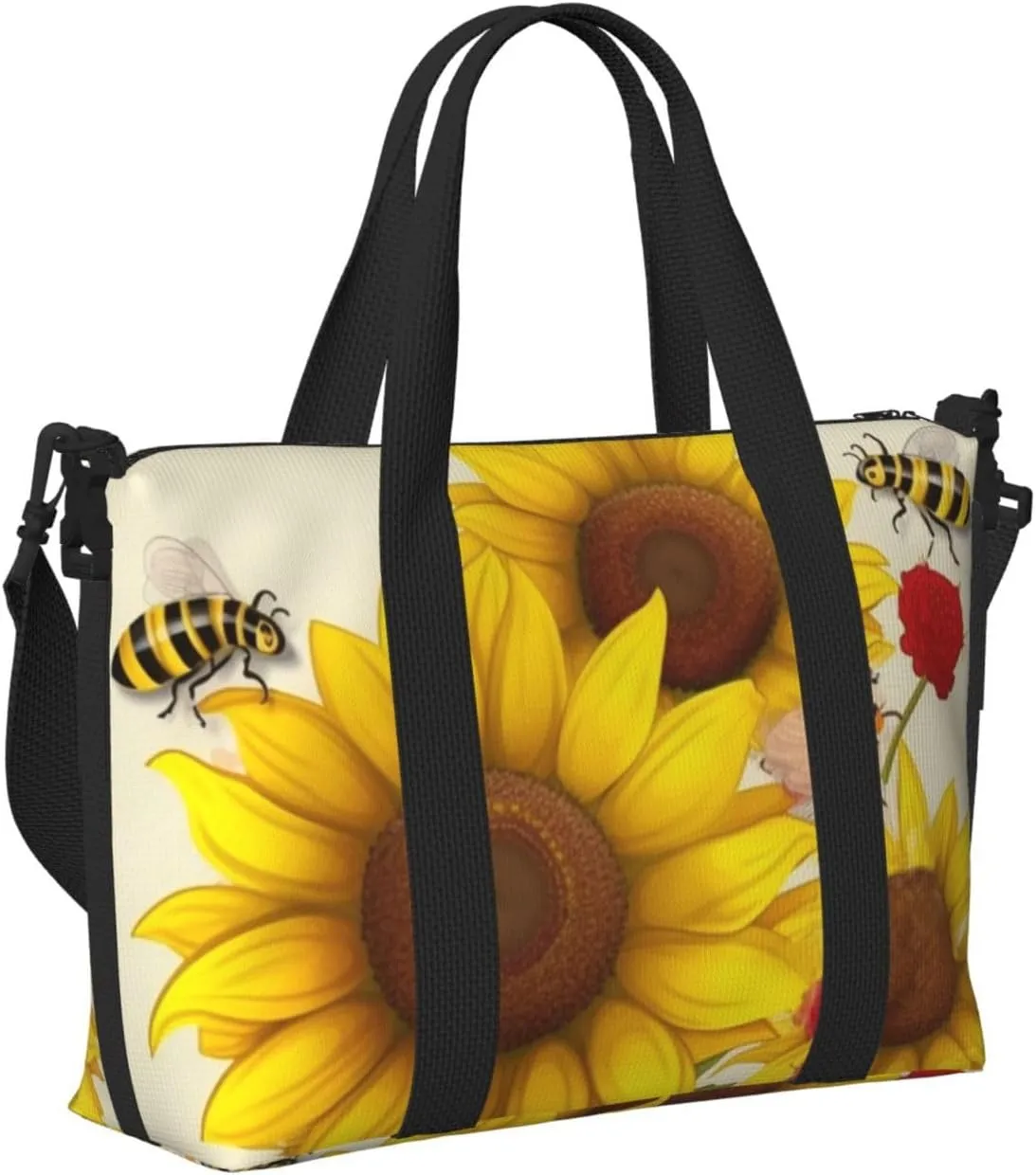 Sports Gym Bag for Women Men Travel Duffel Bag Tote Bees Sunflowers Daisy Rose Flowers Weekender Bag Canvas Carry on Overnight Bag for Travel Swimming Fitness Workout Sports Duffle Bag