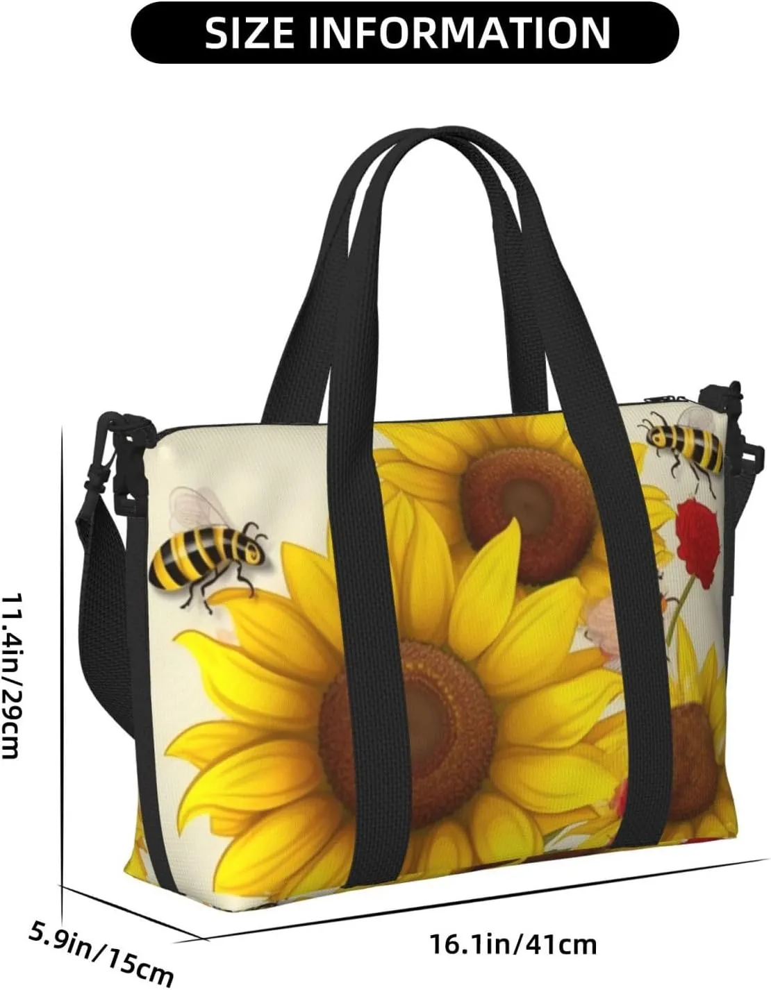 Sports Gym Bag for Women Men Travel Duffel Bag Tote Bees Sunflowers Daisy Rose Flowers Weekender Bag Canvas Carry on Overnight Bag for Travel Swimming Fitness Workout Sports Duffle Bag