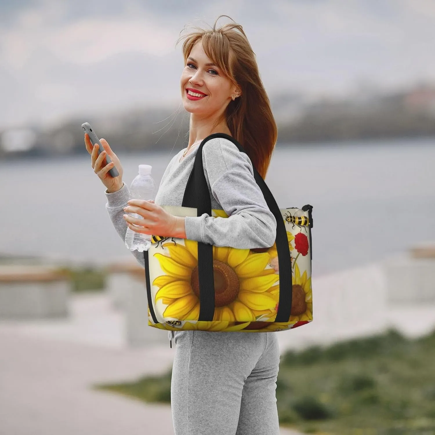 Sports Gym Bag for Women Men Travel Duffel Bag Tote Bees Sunflowers Daisy Rose Flowers Weekender Bag Canvas Carry on Overnight Bag for Travel Swimming Fitness Workout Sports Duffle Bag