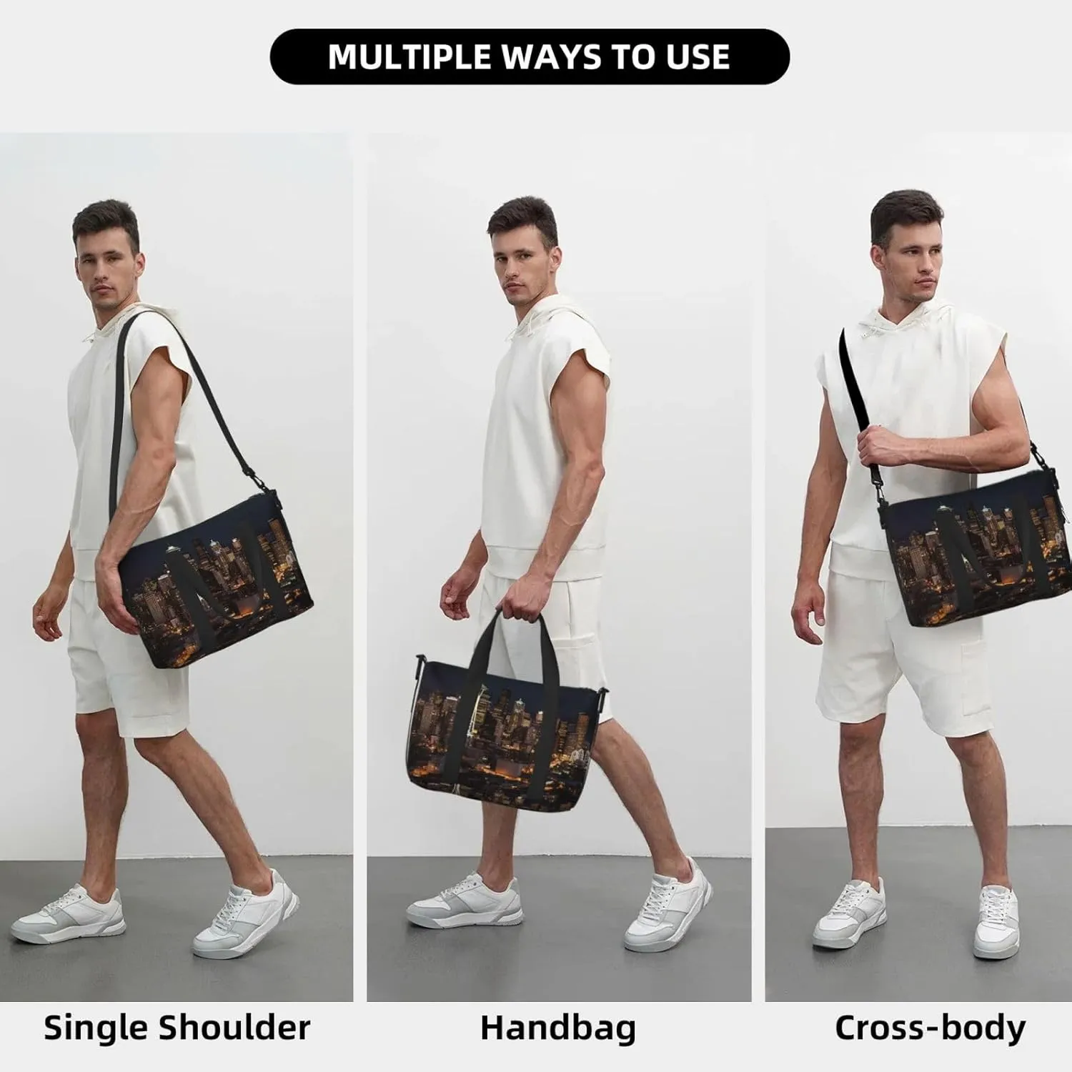 Sports Gym Bag for Women Men Travel Duffel Bag Tote City Seattle Weekender Bag Canvas Carry on Overnight Bag for Travel Swimming Fitness Workout Sports Duffle Bag