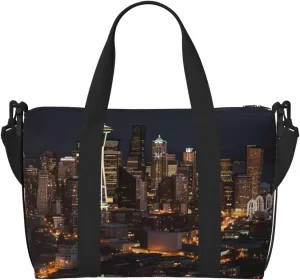 Sports Gym Bag for Women Men Travel Duffel Bag Tote City Seattle Weekender Bag Canvas Carry on Overnight Bag for Travel Swimming Fitness Workout Sports Duffle Bag