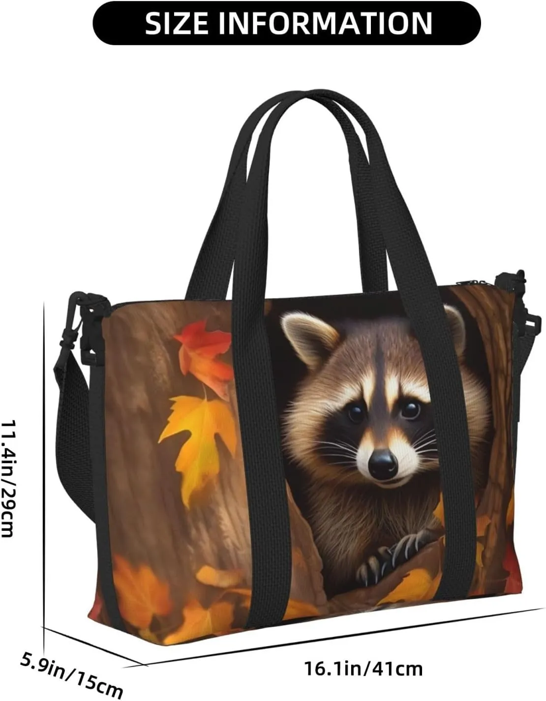 Sports Gym Bag for Women Men Travel Duffel Bag Tote Raccoon in The Fall Tree Hole Weekender Bag Canvas Carry on Overnight Bag for Travel Swimming Fitness Workout Sports Duffle Bag