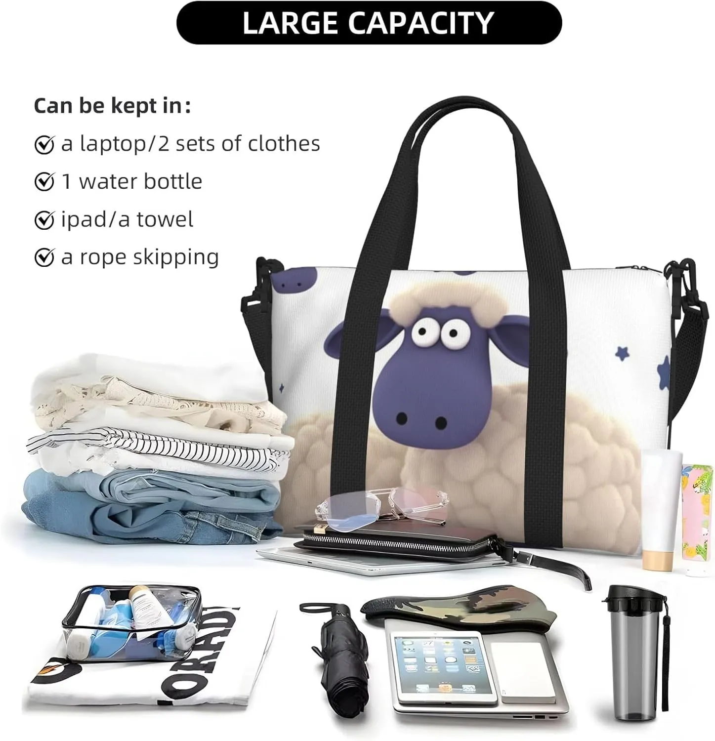 Sports Gym Bag for Women Men Travel Duffel Bag Tote Sheep Weekender Bag Canvas Carry on Overnight Bag for Travel Swimming Fitness Workout Sports Duffle Bag