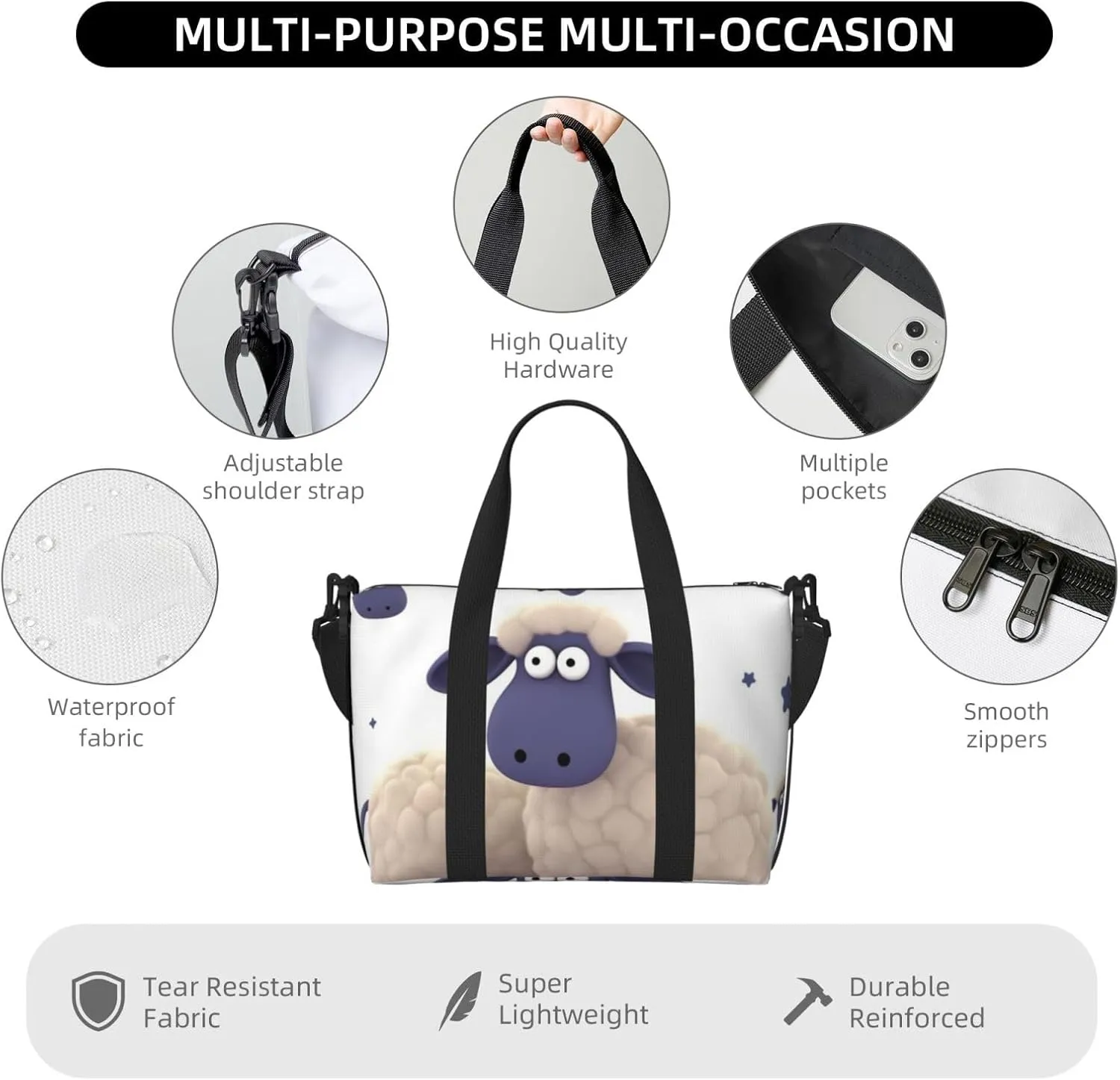 Sports Gym Bag for Women Men Travel Duffel Bag Tote Sheep Weekender Bag Canvas Carry on Overnight Bag for Travel Swimming Fitness Workout Sports Duffle Bag
