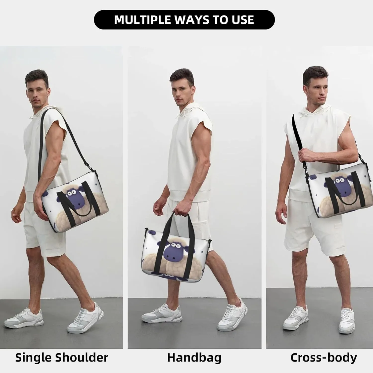 Sports Gym Bag for Women Men Travel Duffel Bag Tote Sheep Weekender Bag Canvas Carry on Overnight Bag for Travel Swimming Fitness Workout Sports Duffle Bag