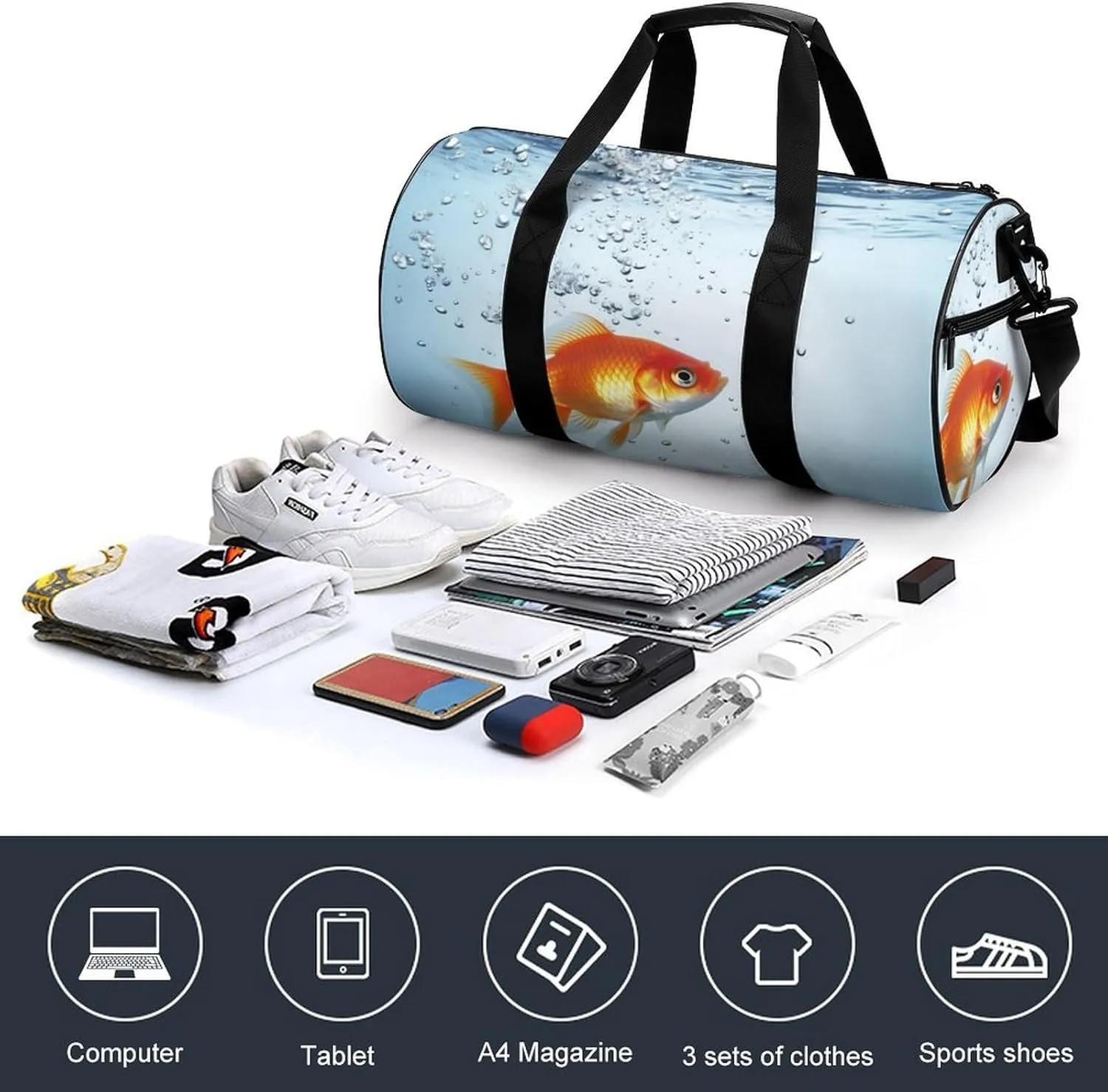 Sports Gym Bag for Women Men Travel Duffel Bag Tote Weekender Bag Fish In Water Carry on Overnight Bag for Travel Swimming Fitness Workout Sports Duffle Bag