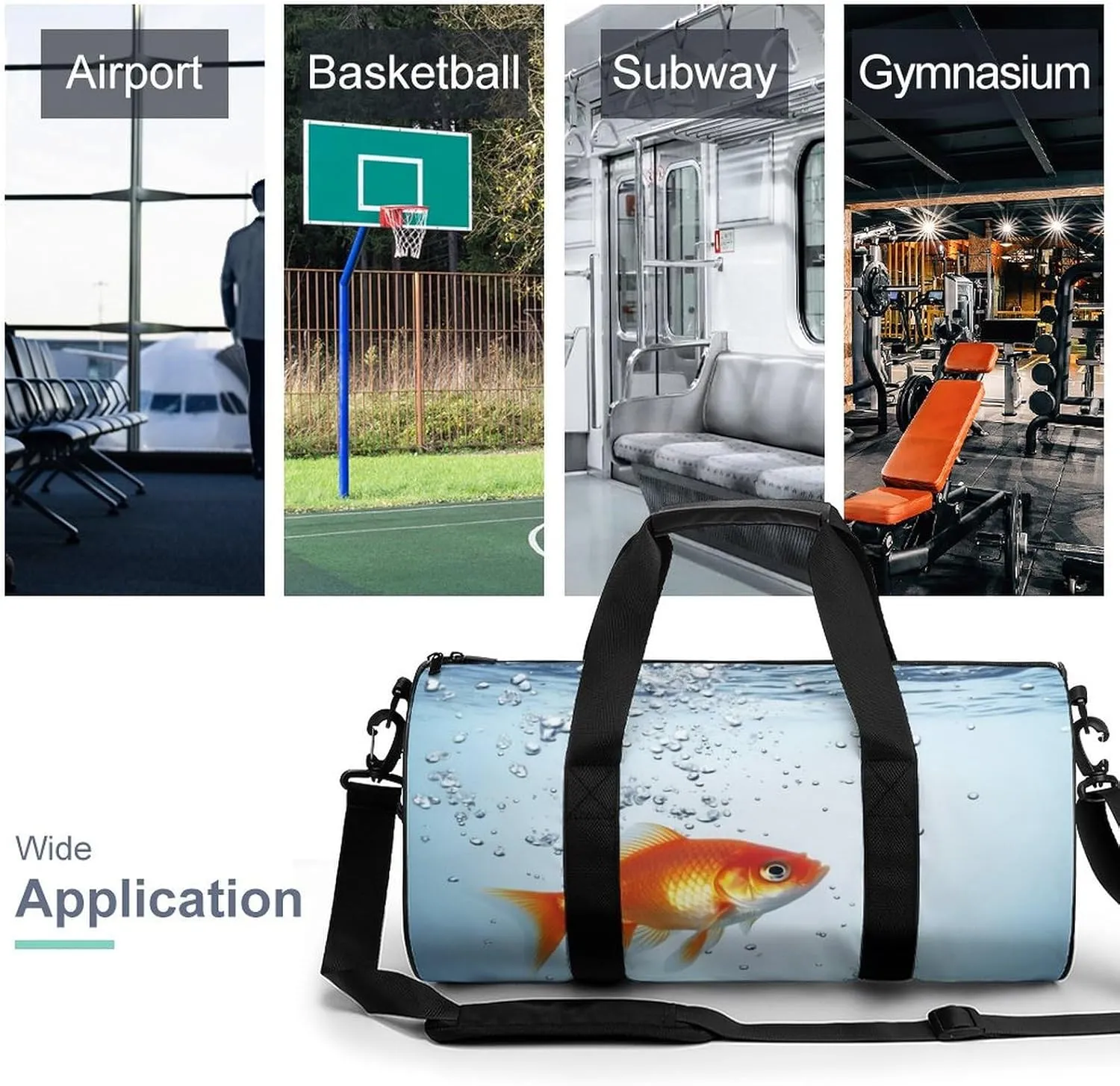 Sports Gym Bag for Women Men Travel Duffel Bag Tote Weekender Bag Fish In Water Carry on Overnight Bag for Travel Swimming Fitness Workout Sports Duffle Bag