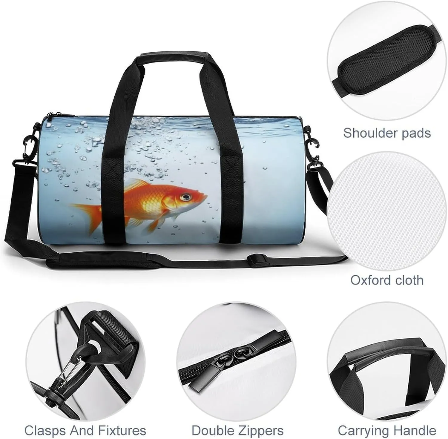 Sports Gym Bag for Women Men Travel Duffel Bag Tote Weekender Bag Fish In Water Carry on Overnight Bag for Travel Swimming Fitness Workout Sports Duffle Bag