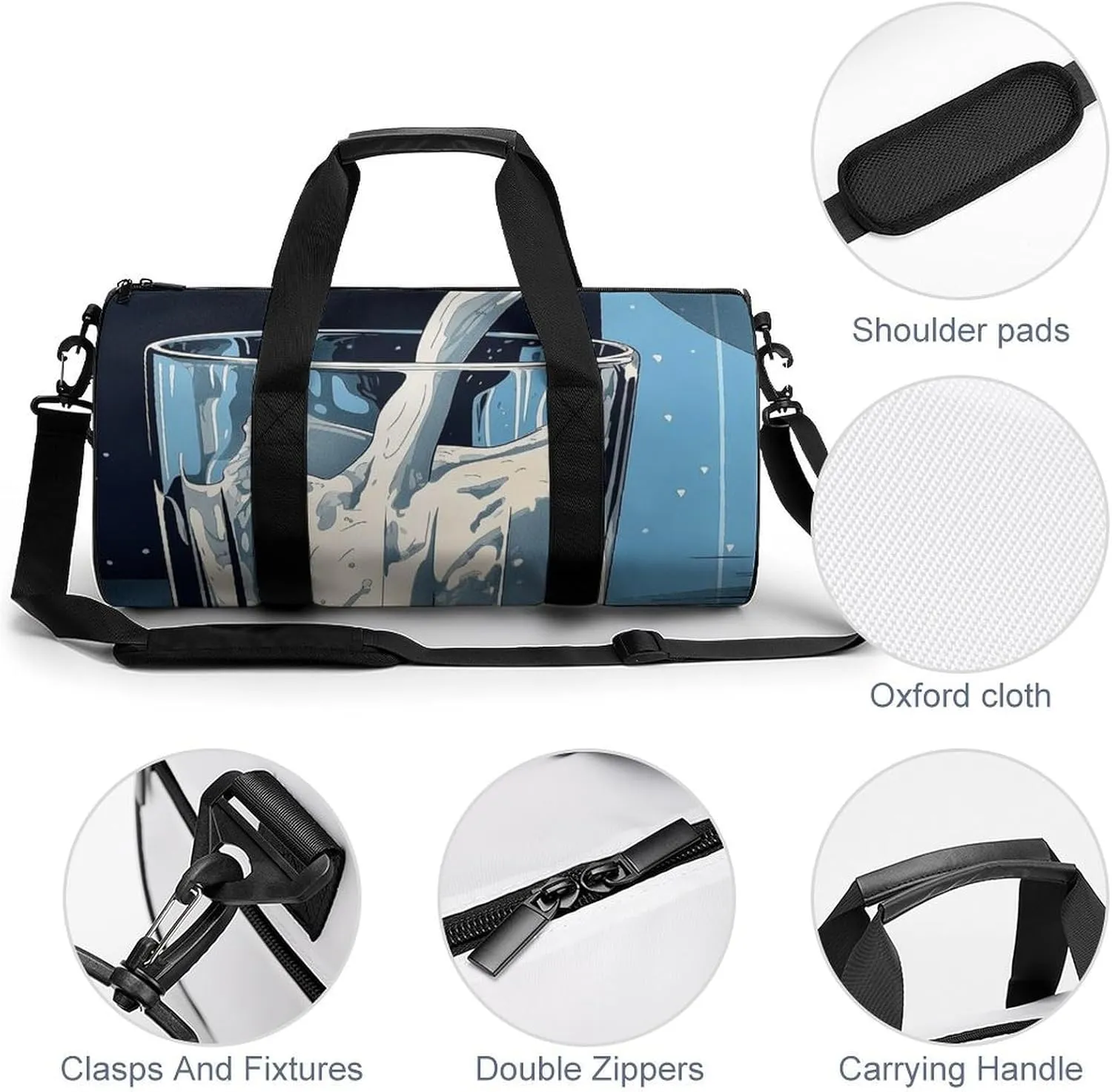 Sports Gym Bag for Women Men Travel Duffel Bag Tote Weekender Bag Glass of Milk Carry on Overnight Bag for Travel Swimming Fitness Workout Sports Duffle Bag