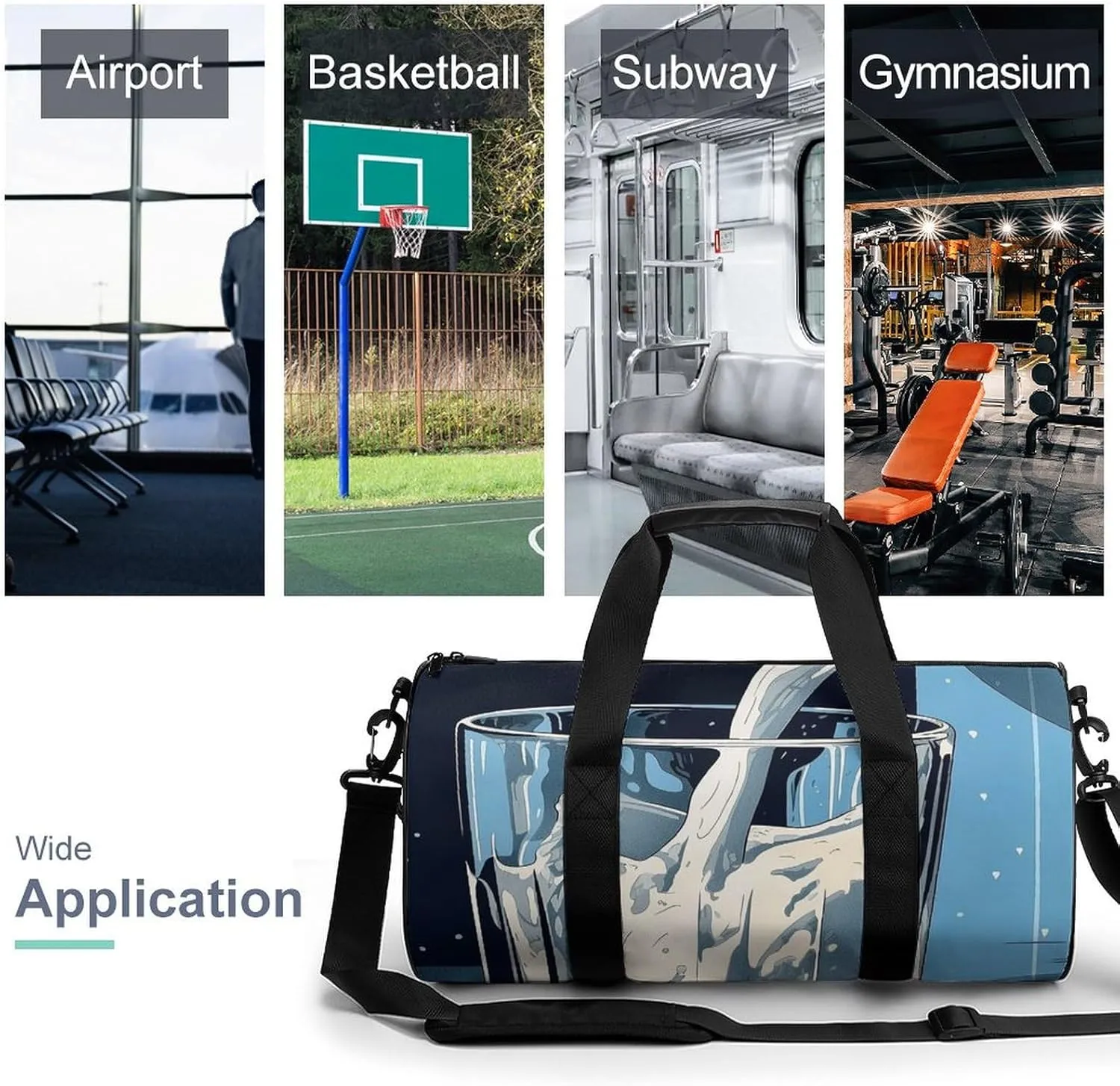 Sports Gym Bag for Women Men Travel Duffel Bag Tote Weekender Bag Glass of Milk Carry on Overnight Bag for Travel Swimming Fitness Workout Sports Duffle Bag