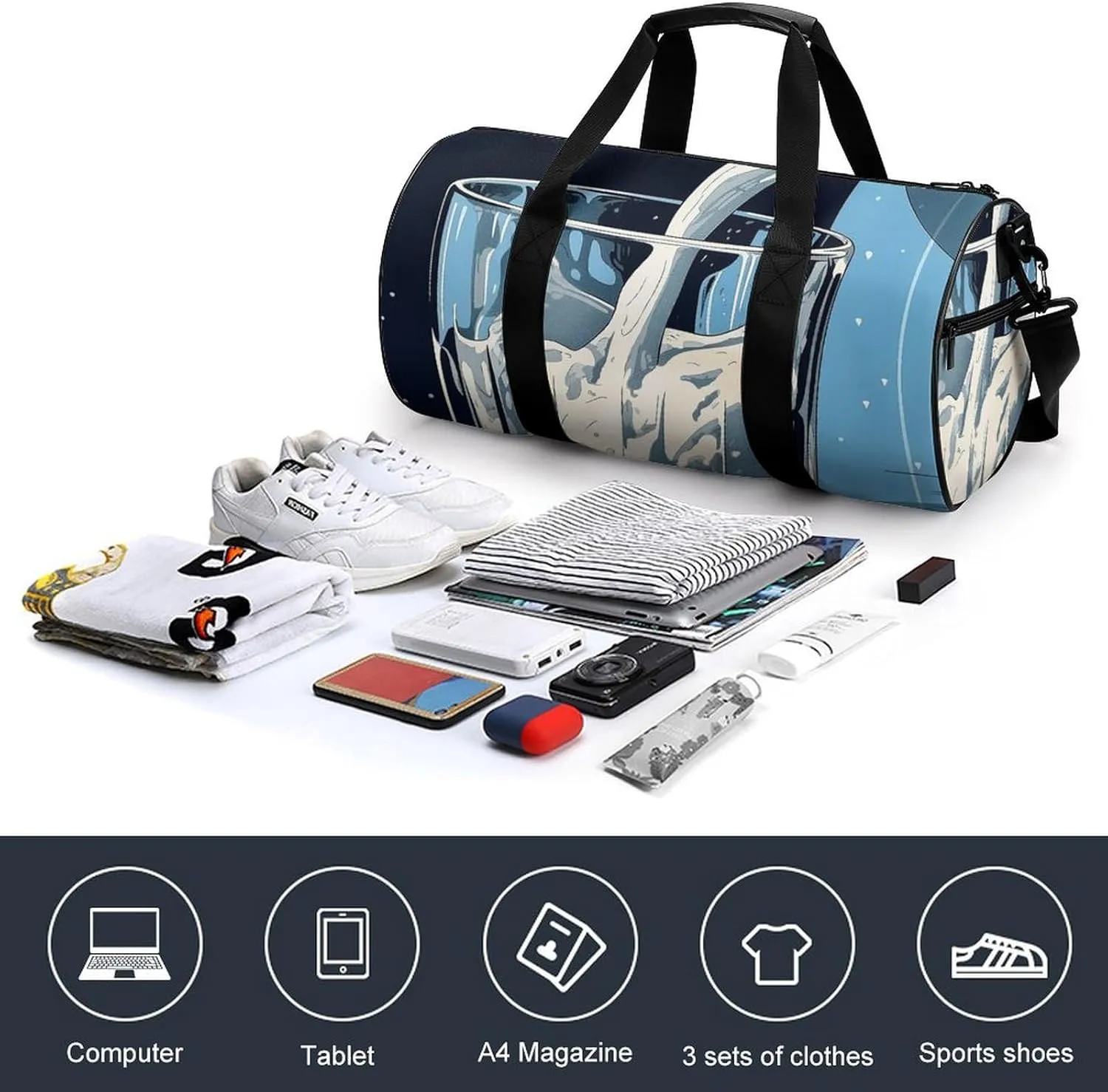 Sports Gym Bag for Women Men Travel Duffel Bag Tote Weekender Bag Glass of Milk Carry on Overnight Bag for Travel Swimming Fitness Workout Sports Duffle Bag