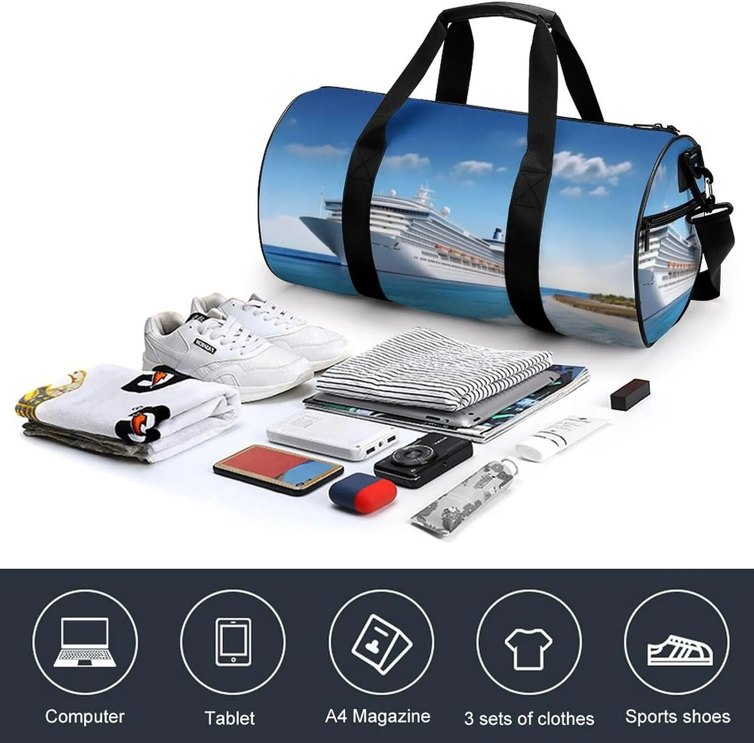 Sports Gym Bag for Women Men Travel Duffel Bag Tote Weekender Bag Seaside Cruise Ship Carry on Overnight Bag for Travel Swimming Fitness Workout Sports Duffle Bag