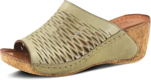 Spring Step Cunacena Women's Leather Slip On Wedge Sandal | Low Heel Sandals for Women with Die Cut Lattice, Stretch Upper, Breathable Lining