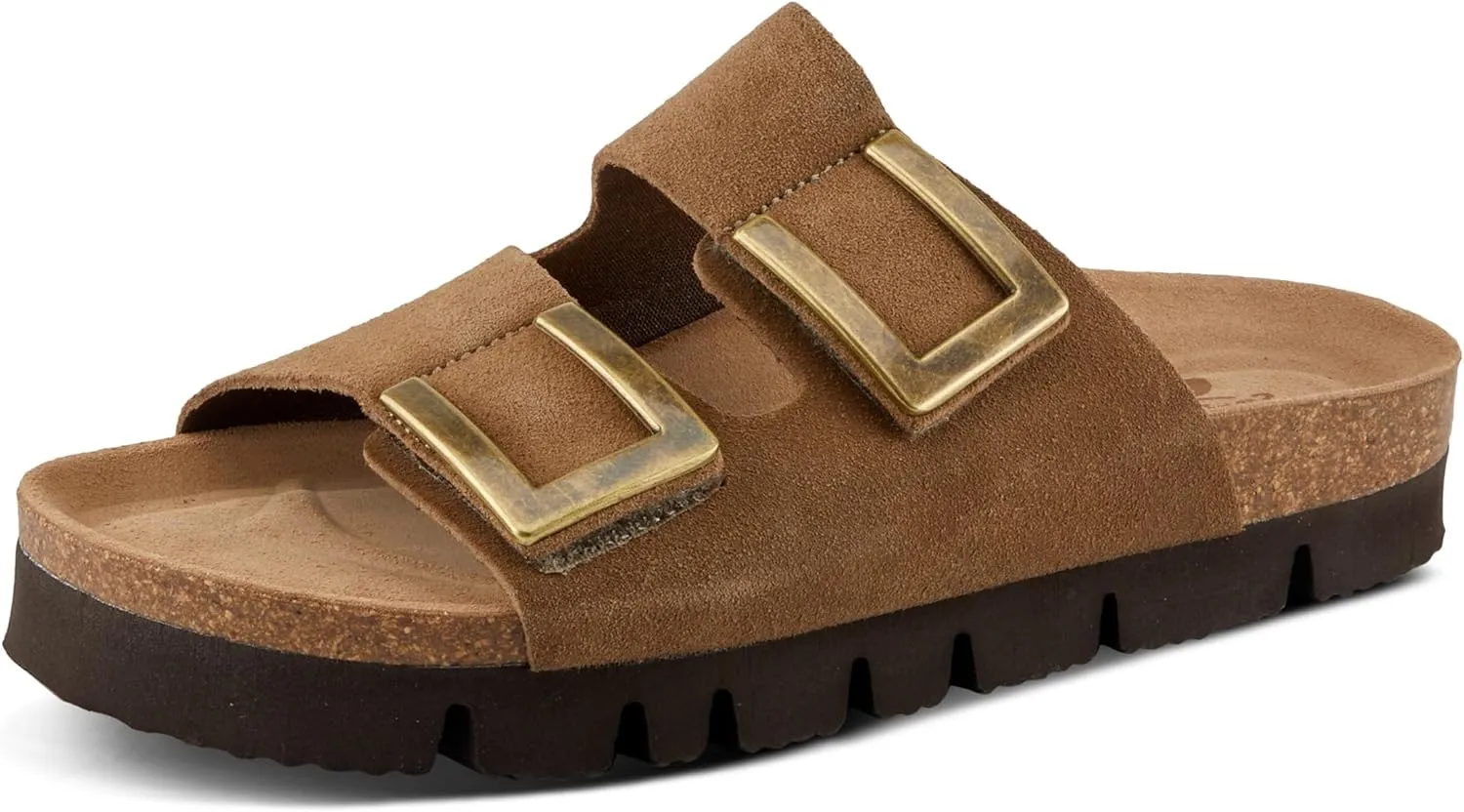 Spring Step NESCONSET Women's Slip-On Sandals - Moldable Footbed, Adjustable Hook and Loop Straps, Antique Finished Buckles