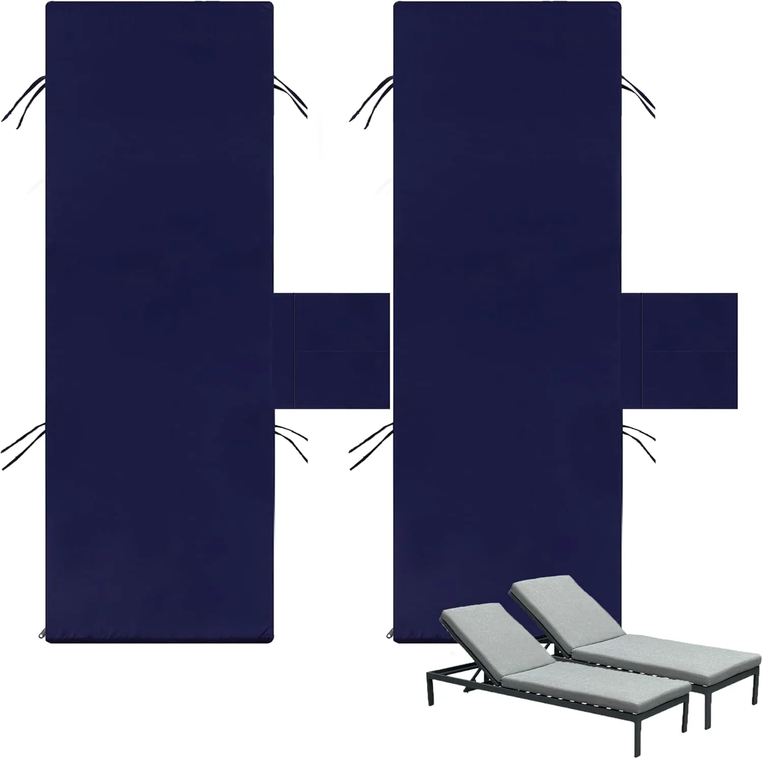 Sqodok Outdoor Chaise Lounge Cushion Cover Replacement, Waterproof Outdoor Patio Lounge Chair Cushion Slipcover, Patio Furniture Cushions Cover with Ties & Pocket (Blue, 72"x21"x3"-2 Pack-Cover ONLY)