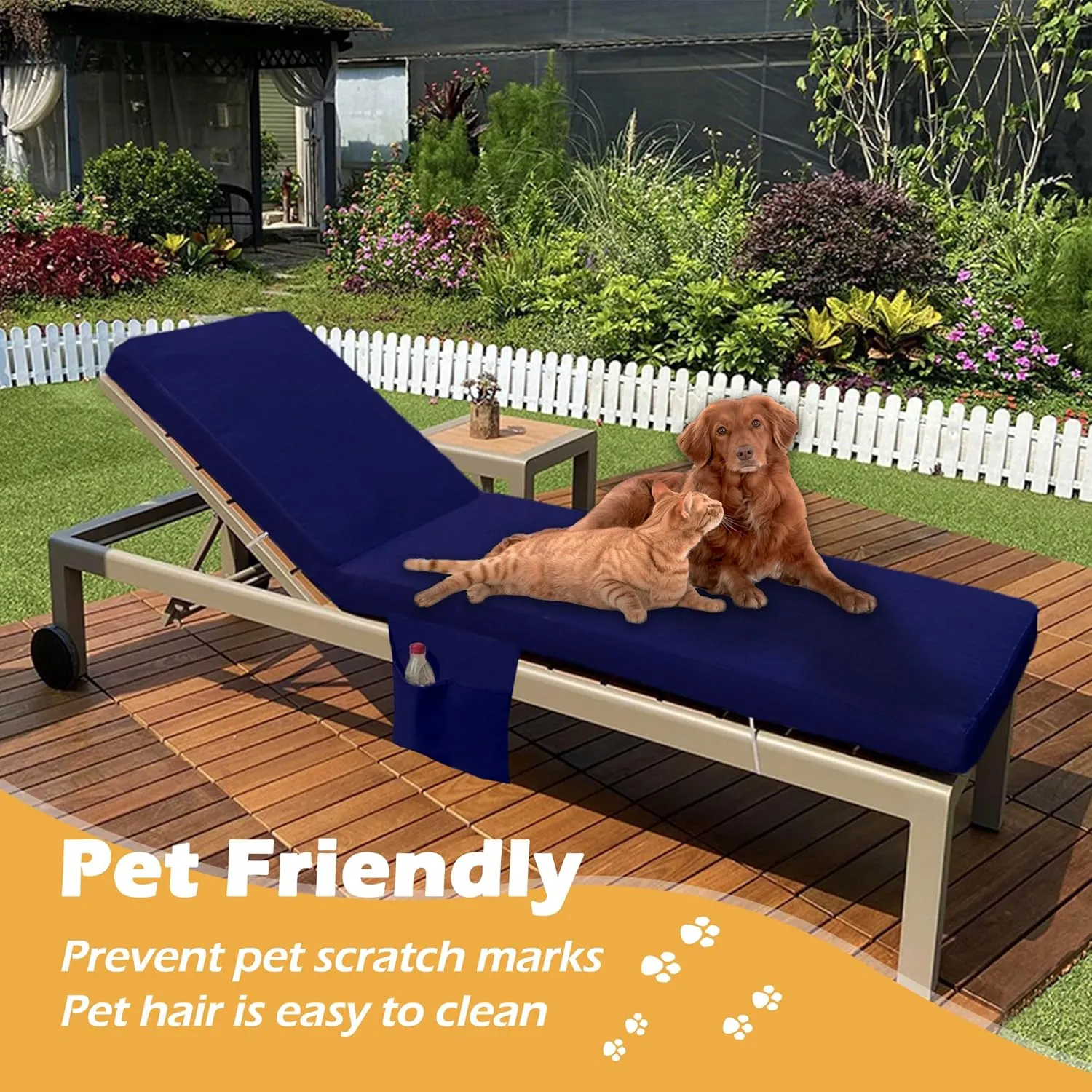 Sqodok Outdoor Chaise Lounge Cushion Cover Replacement, Waterproof Outdoor Patio Lounge Chair Cushion Slipcover, Patio Furniture Cushions Cover with Ties & Pocket (Blue, 72"x21"x3"-2 Pack-Cover ONLY)