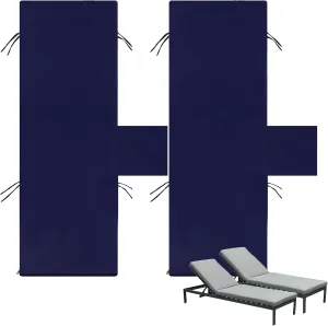 Sqodok Outdoor Chaise Lounge Cushion Cover Replacement, Waterproof Outdoor Patio Lounge Chair Cushion Slipcover, Patio Furniture Cushions Cover with Ties & Pocket (Blue, 72"x21"x3"-2 Pack-Cover ONLY)