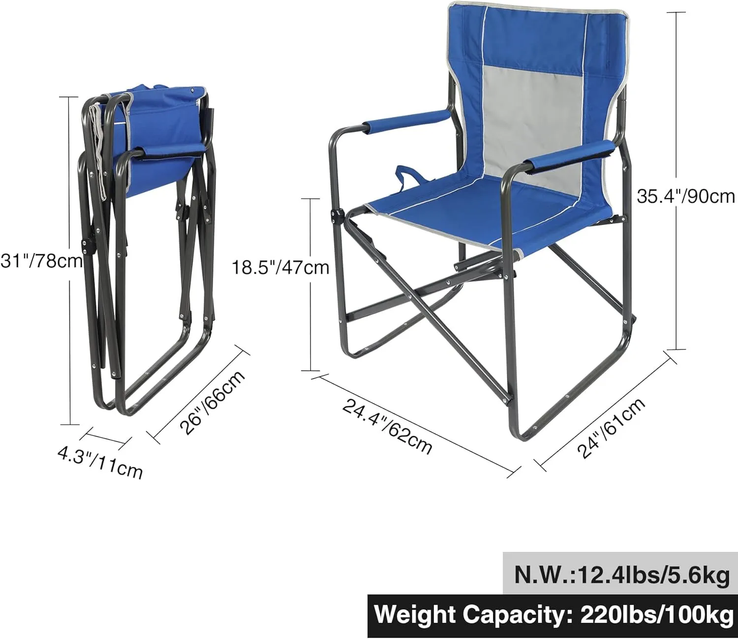 Steel Folding Director Chairs for Adults Heavy Duty, Portable Lightweight Camping Chair Outdoor Indoor for Patio Lawn Travel Sports Fishing, Blue