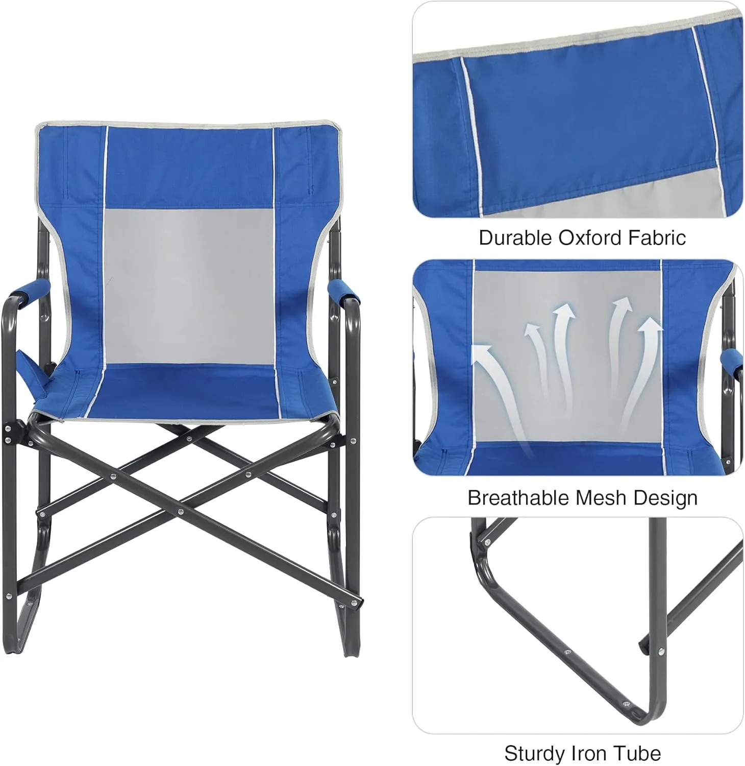 Steel Folding Director Chairs for Adults Heavy Duty, Portable Lightweight Camping Chair Outdoor Indoor for Patio Lawn Travel Sports Fishing, Blue