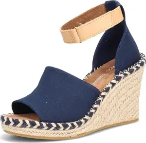 Strap Heel Ankle Marisol Toe Navy Wedge Buy-one-get-one Open Innovative functionality Leather Sandals Toms Canvas