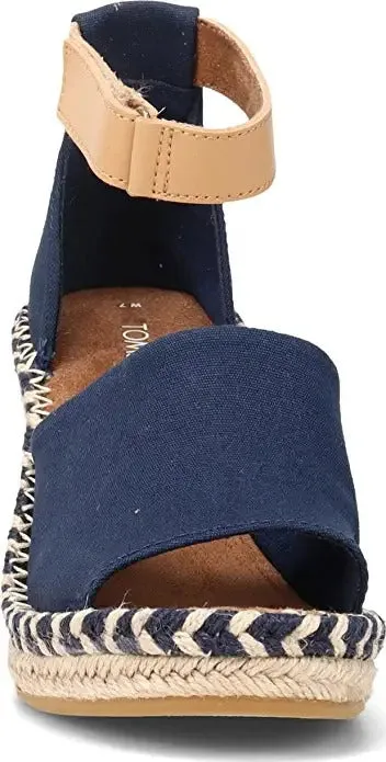 Strap Heel Ankle Marisol Toe Navy Wedge Buy-one-get-one Open Innovative functionality Leather Sandals Toms Canvas
