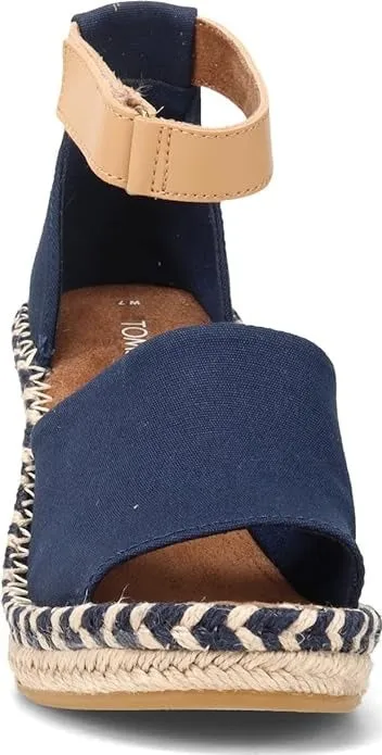Strap Heel Ankle Marisol Toe Navy Wedge Buy-one-get-one Open Innovative functionality Leather Sandals Toms Canvas