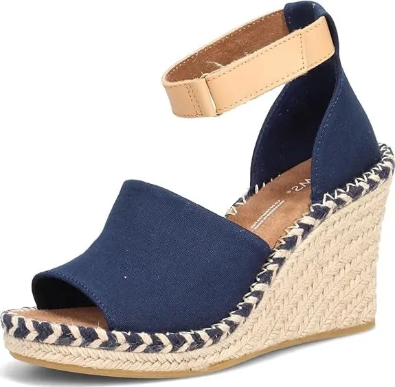 Strap Heel Ankle Marisol Toe Navy Wedge Buy-one-get-one Open Innovative functionality Leather Sandals Toms Canvas