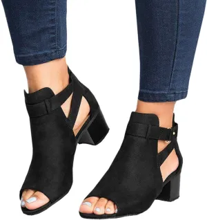 Summer Sandals for Women, Womens Sandals Suede Peep Toe Ankle Booties Cut Out Stacked Block Heel Ankle Boots