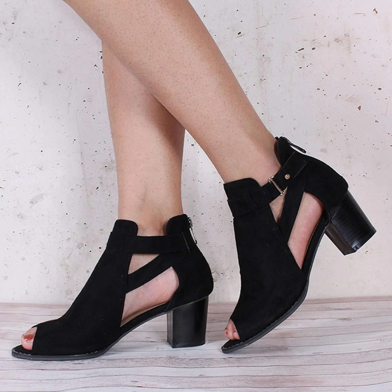Summer Sandals for Women, Womens Sandals Suede Peep Toe Ankle Booties Cut Out Stacked Block Heel Ankle Boots