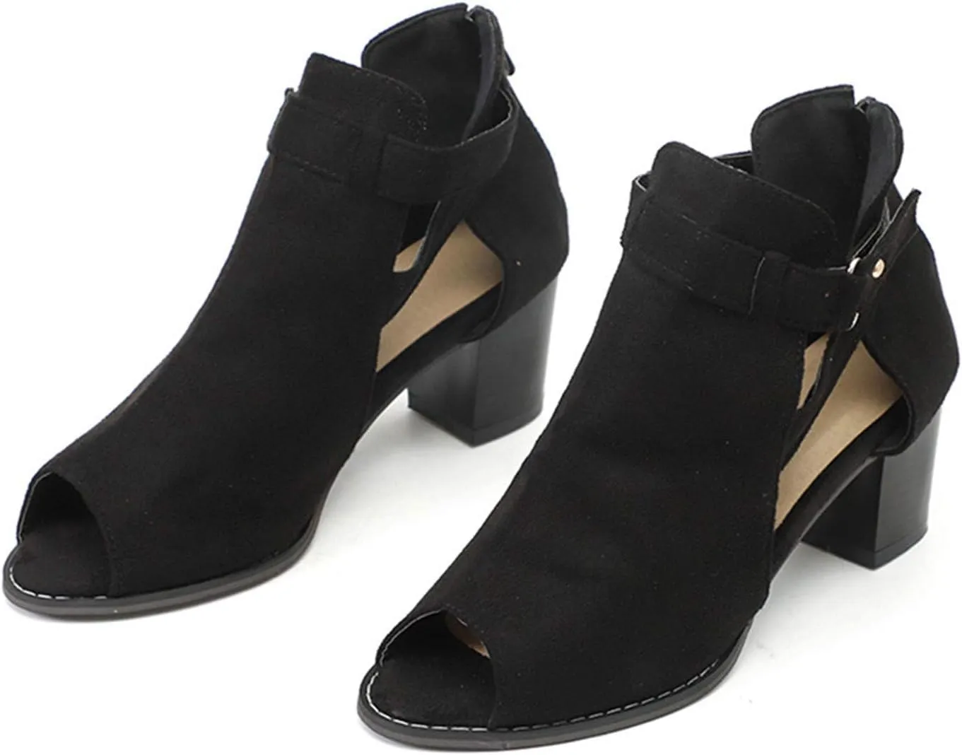 Summer Sandals for Women, Womens Sandals Suede Peep Toe Ankle Booties Cut Out Stacked Block Heel Ankle Boots