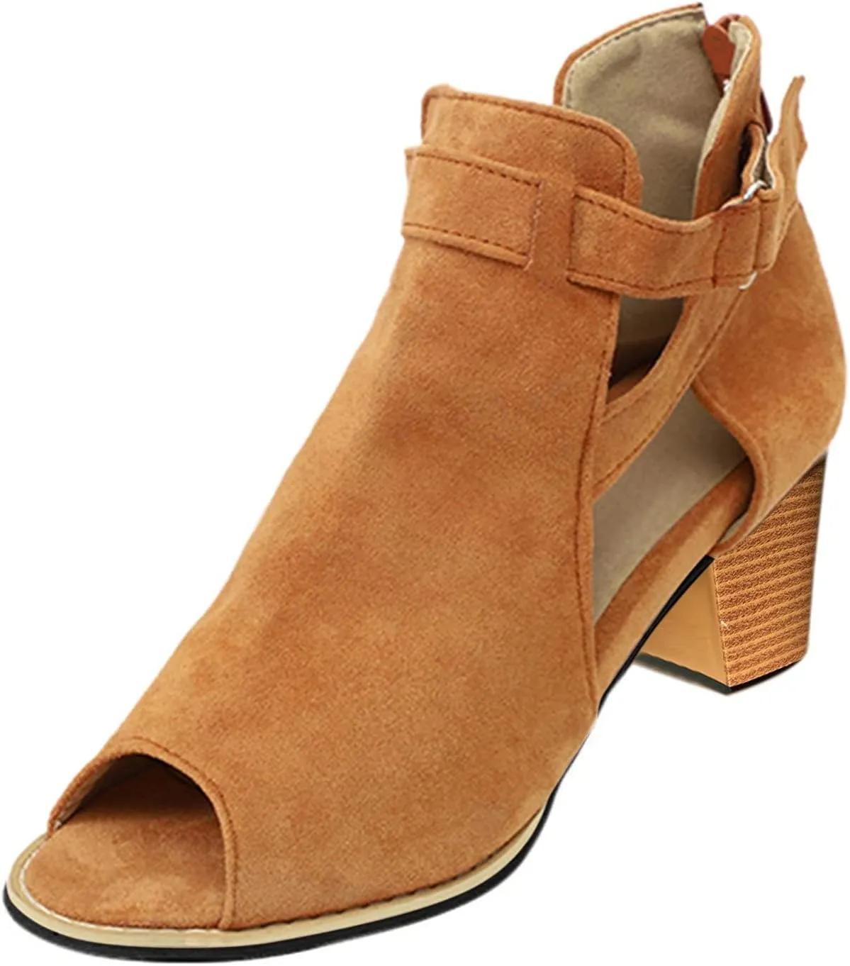 Summer Sandals for Women, Womens Sandals Suede Peep Toe Ankle Booties Cut Out Stacked Block Heel Ankle Boots