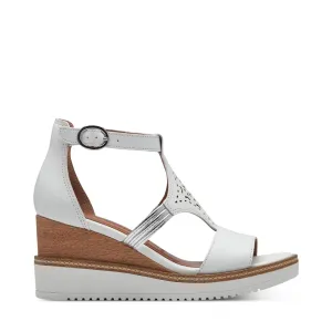 Tamaris T-Bar Leather Wedge Sandal White