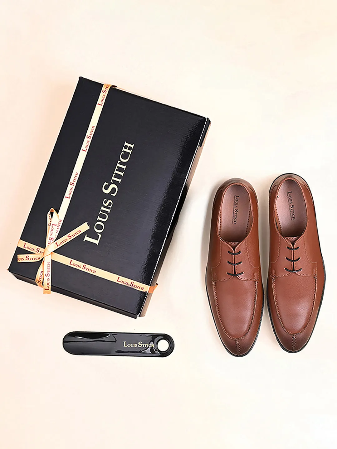 Tan Handcrafted Derby Laceups Shoes