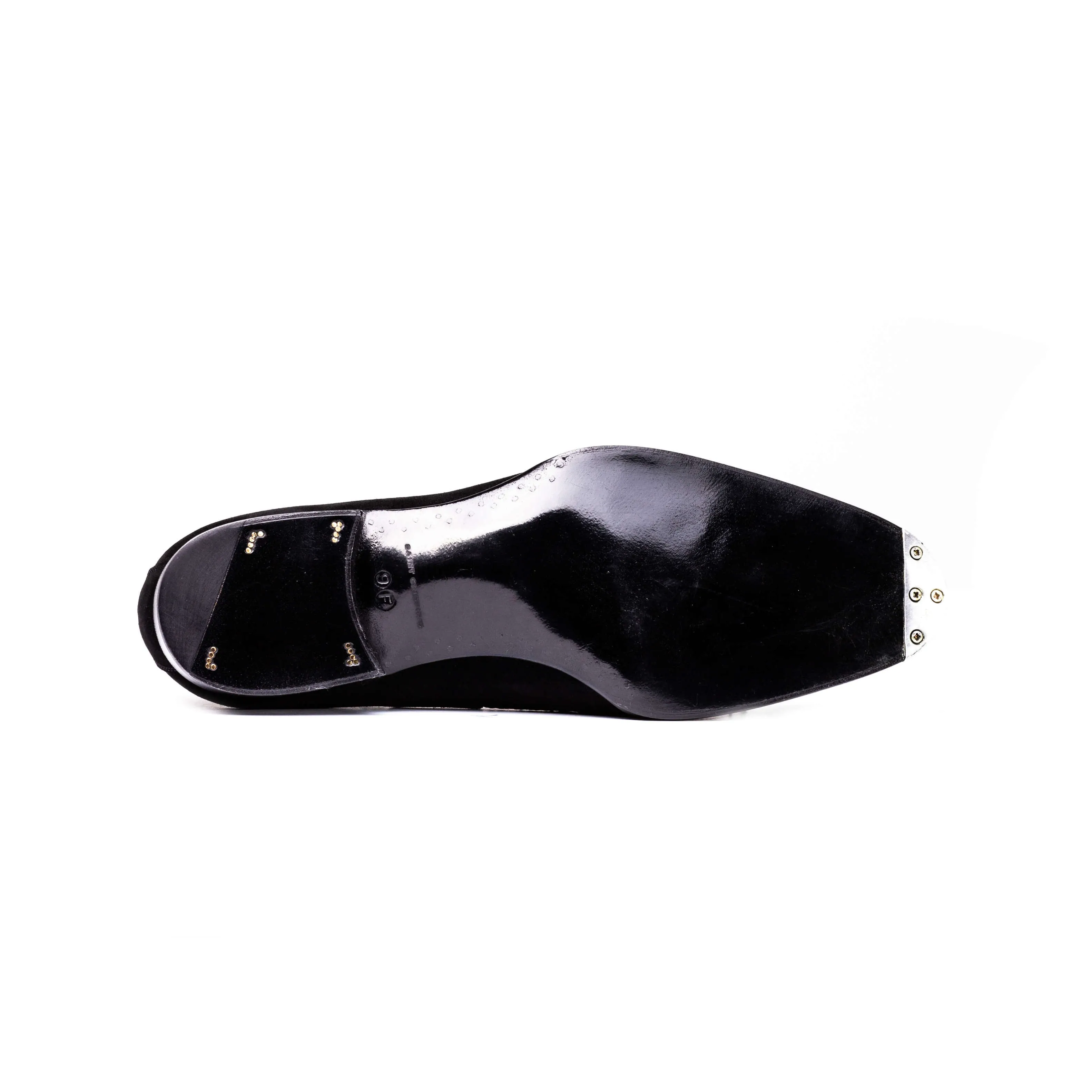Tassel loafer with braided straps, black suede