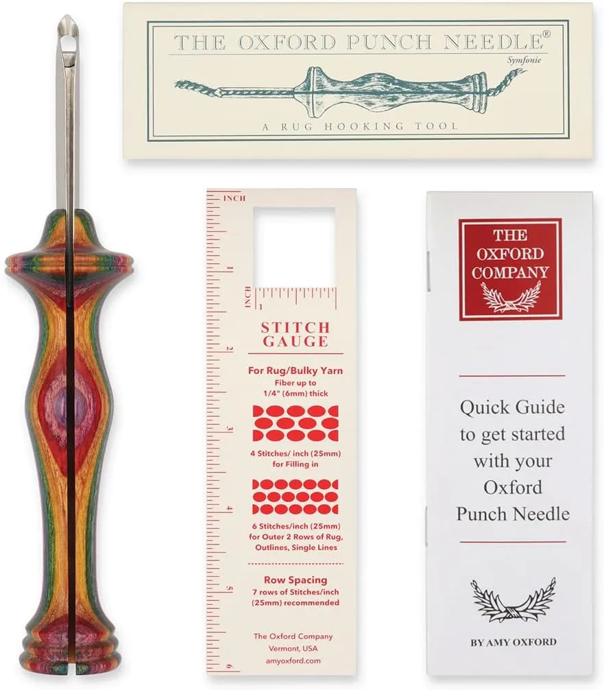 The Oxford Punch Needle #8 (1/2 inch Loop) Regular Point Punch Needle | Patented Design | Ergonomic Colorful Symfonie Wood Handle | Electropolished Steel Tip | Ideal for Rug Hooking