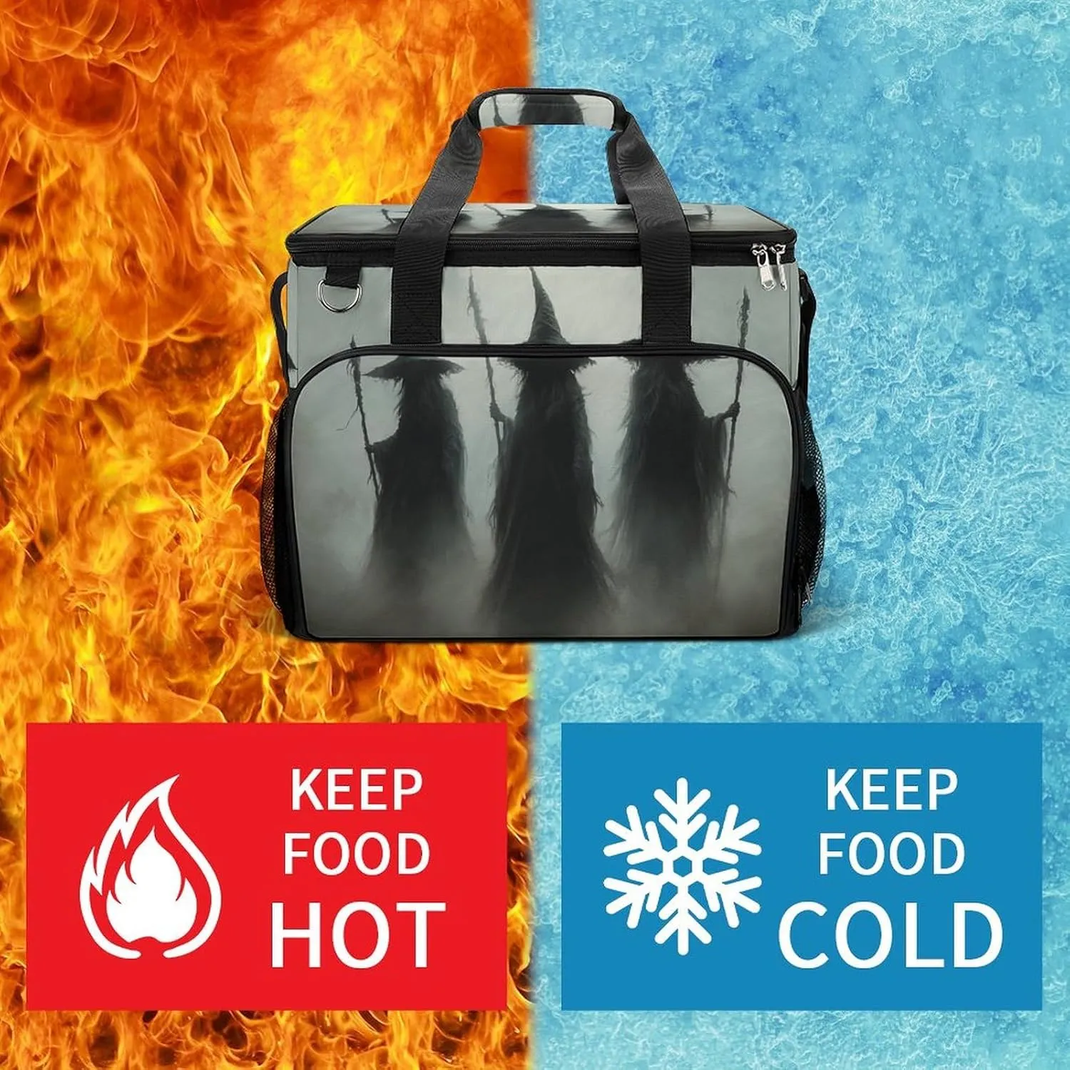 Three Dark Witches Holding Wands Camping Cooler Bags Insulated Beach Cooler Portable Leak Proof Camping Cooler with Shoulder Strap