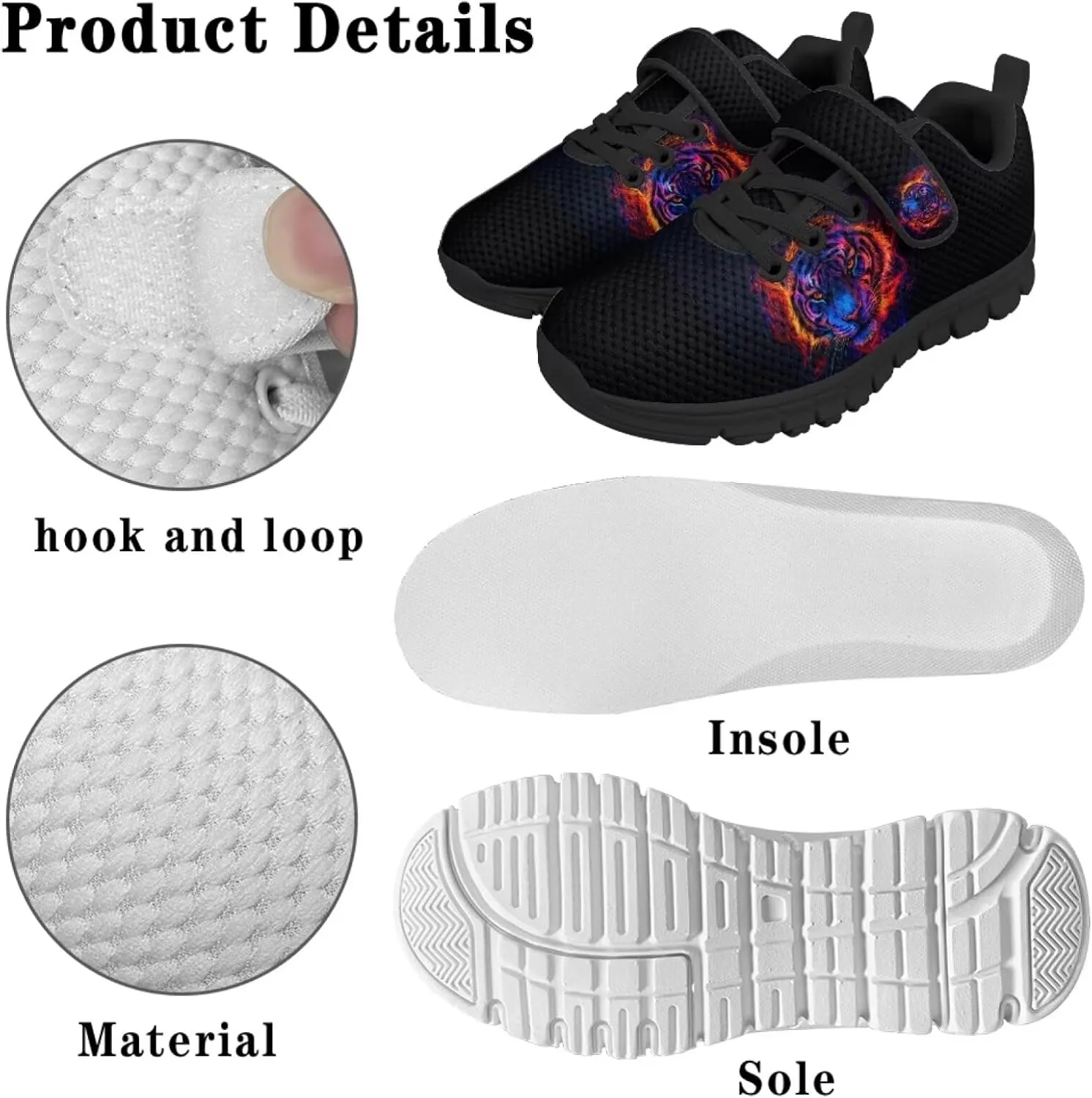 Tiger Print Kids Barefoot Shoes for Little Boys Winter Ankle Running Athletic Walking Strap Sneakers