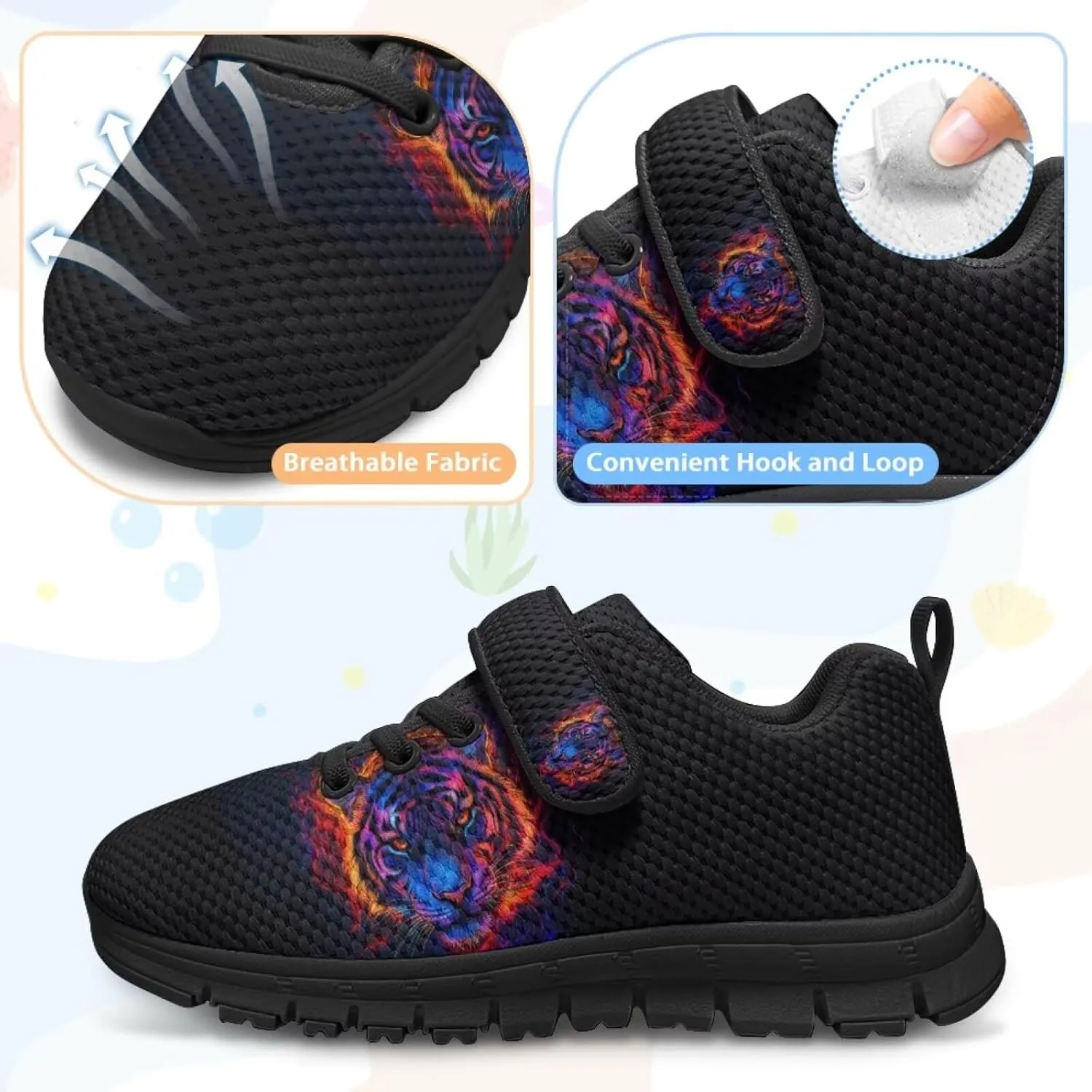 Tiger Print Kids Barefoot Shoes for Little Boys Winter Ankle Running Athletic Walking Strap Sneakers
