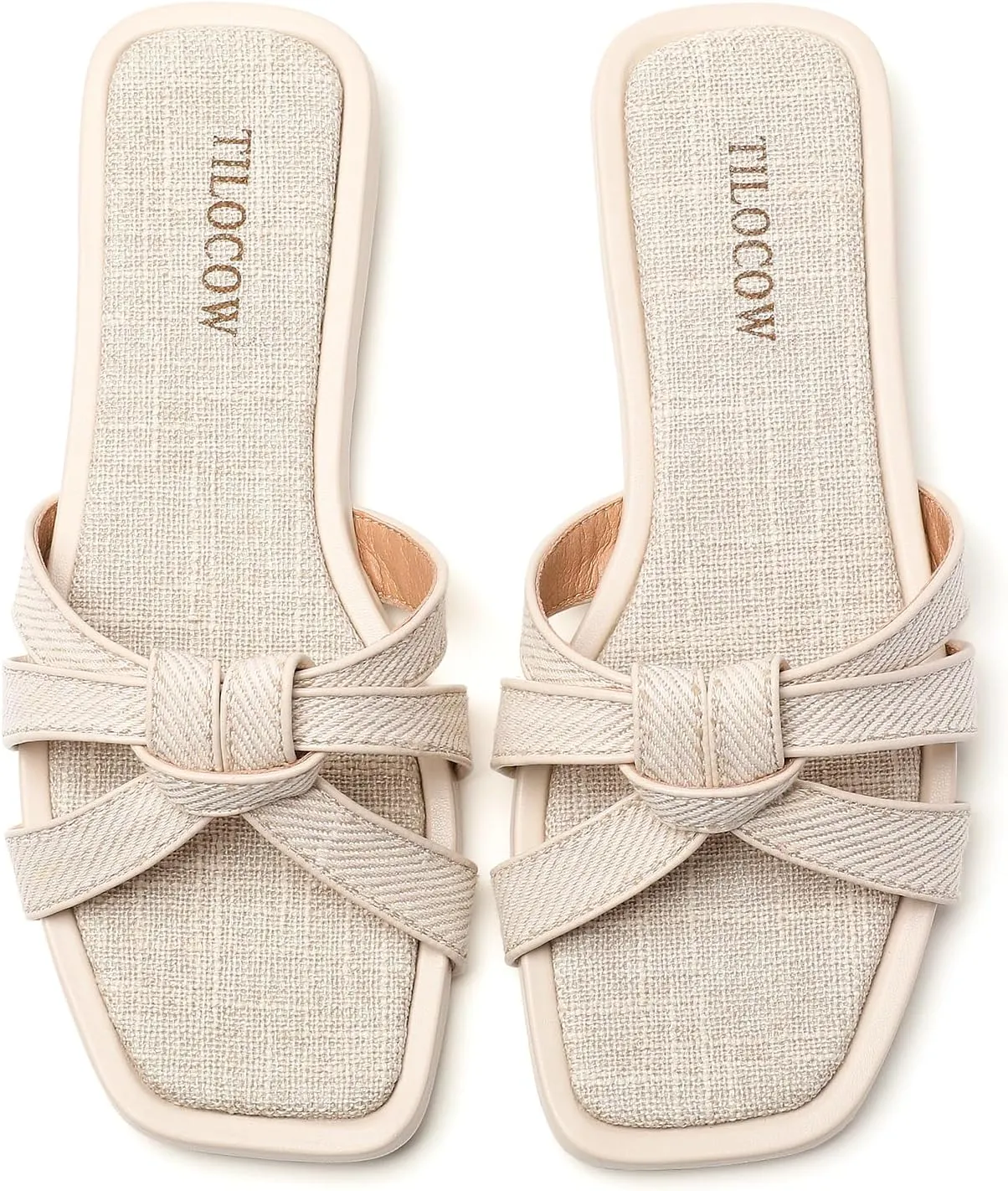 Tilocow Women Flat Sandals Slip On Comfortable Square Open Toe Slides Vacation Shoes