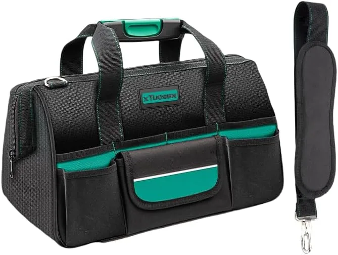 Tool Bag Heavy Duty 16.5-Inch with 16 Pockets Portable Handle Adjustable Shoulder Strap Waterproof Wide Mouth Tools Storage Organizer Carry Tote Box for Craftsman Electrician Mechanic (15-Inch)