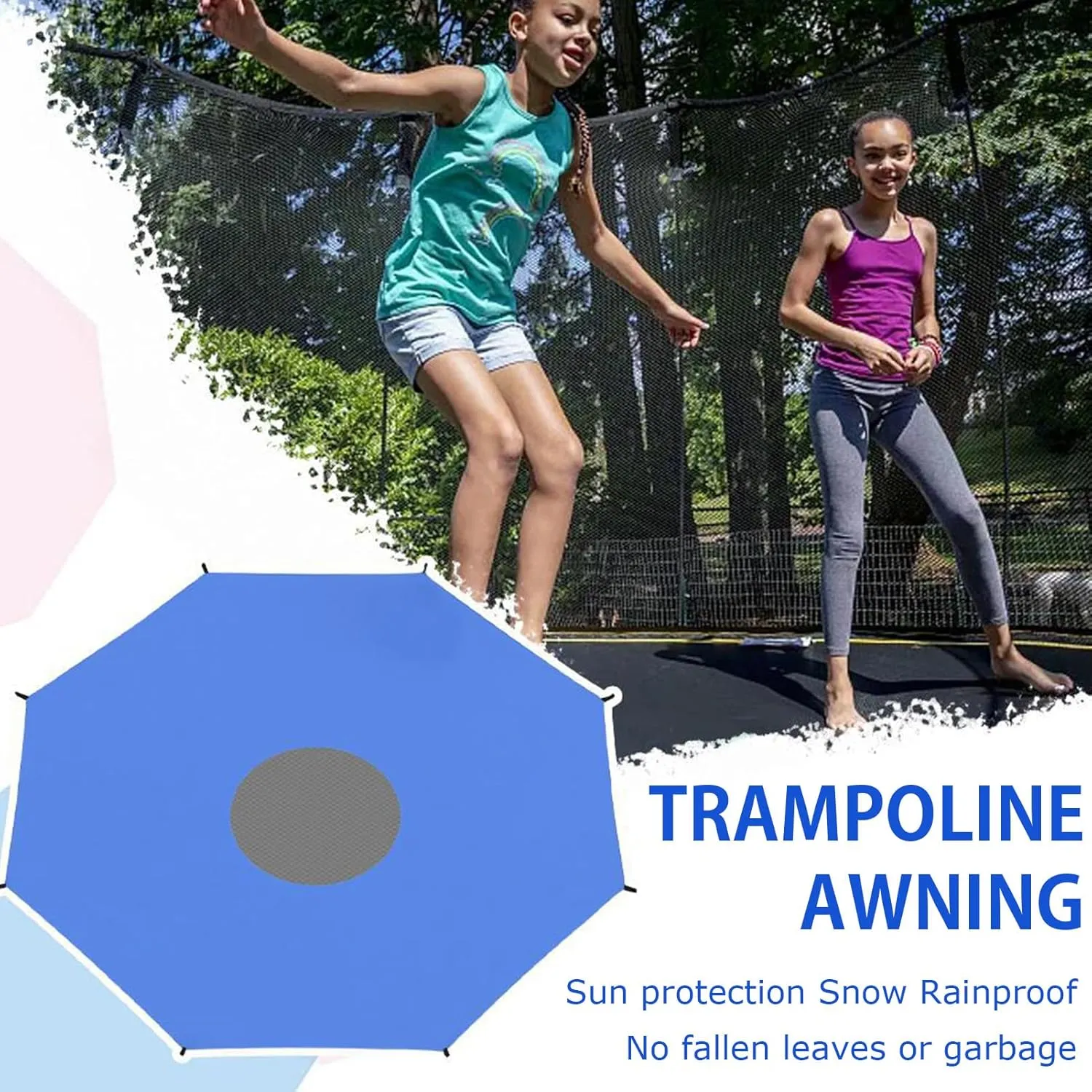 Trampoline Canopy, 6/8/10/12/14FT Trampolines Shade Cover Sun-Protection Anti-UV for Outdoor Backyard Playground, Easy to Install